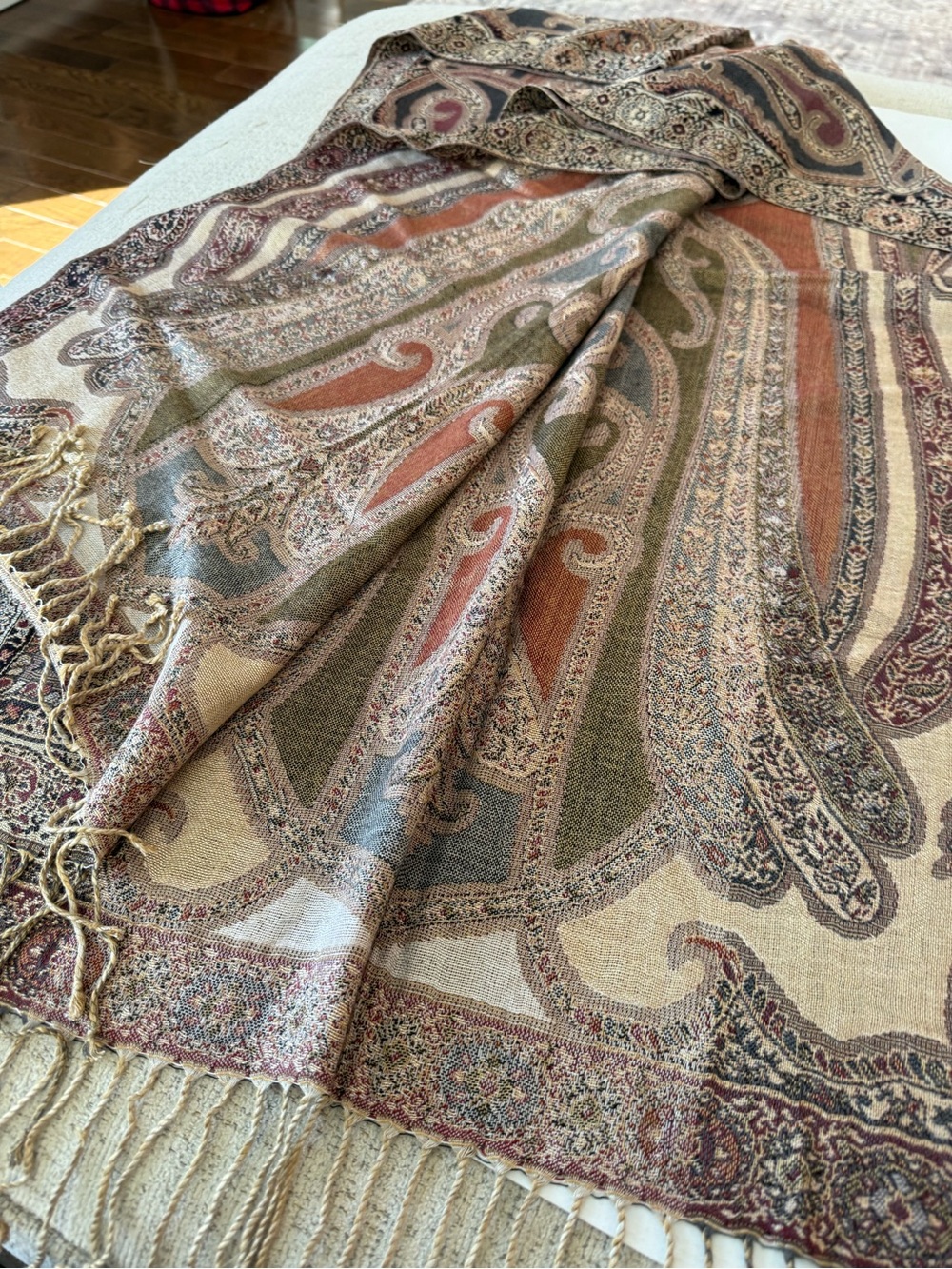 Collection Eighteen Viscose Paisley Fringe Wrap Shawl Scarf in Rust, Grey Cream